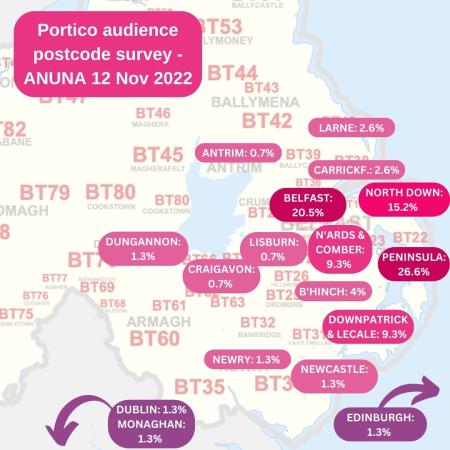 map Northern Ireland with audience attendees origins